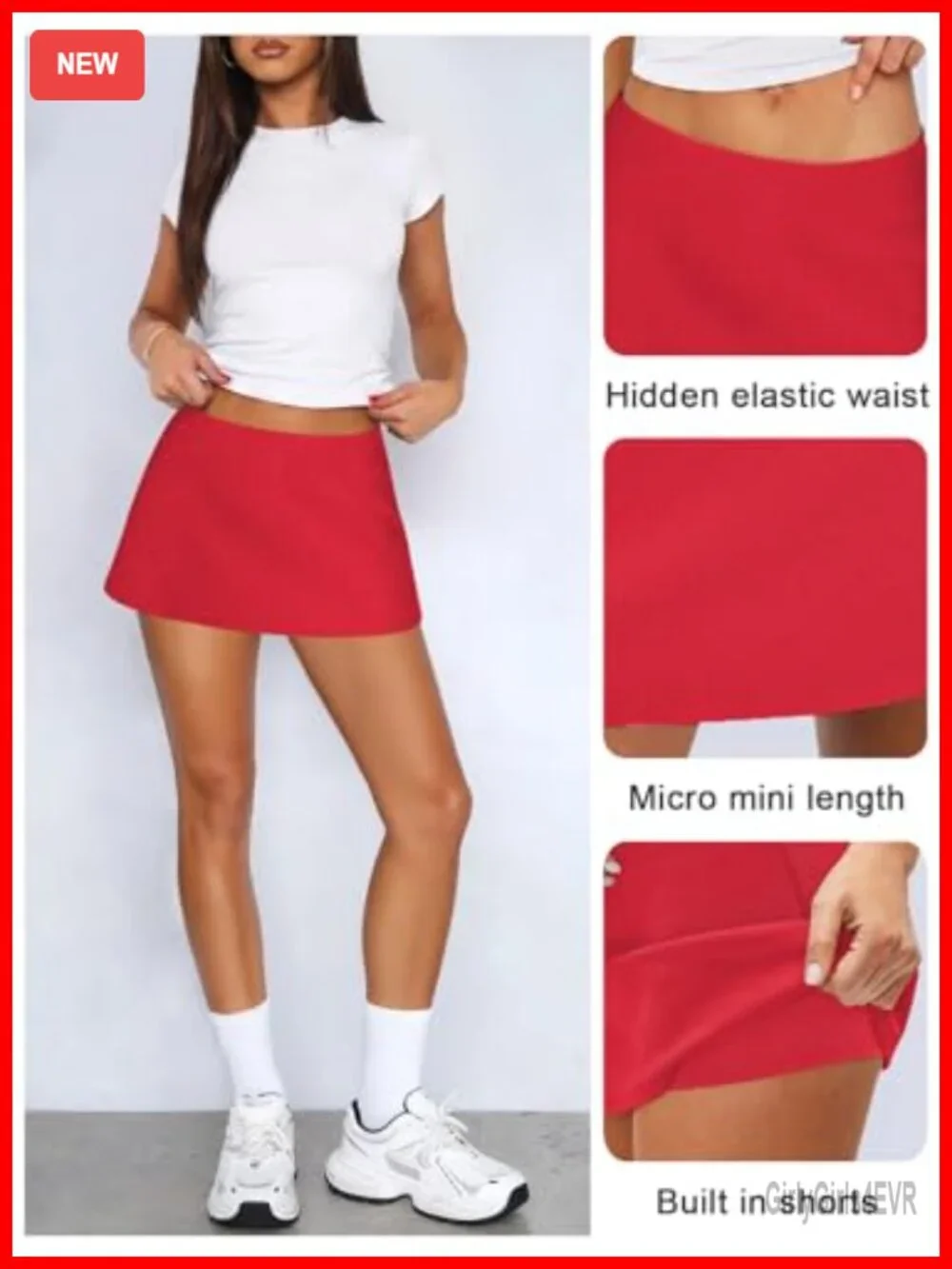 Women's A-Line Mini Skort with Built-In Shorts, Low Rise, Stretch Viscose,